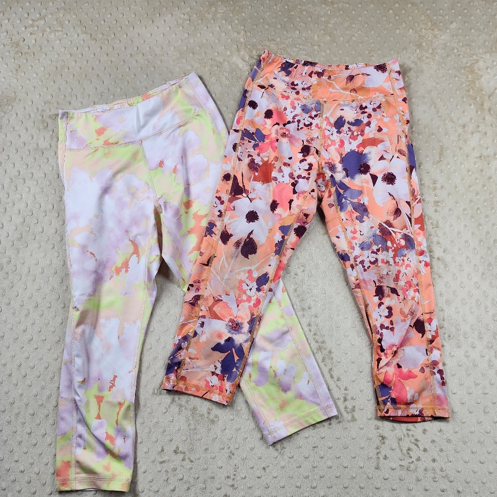 2 Pair Tek Gear Workout Gear Multicolor Stretch Athletic Wear Legging Size M